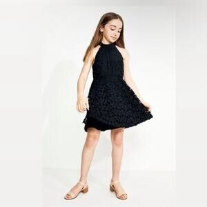 Bardot Junior Girls Gemma Open-Back Eyelet Lace Dress Navy Elegant Party Sz 14